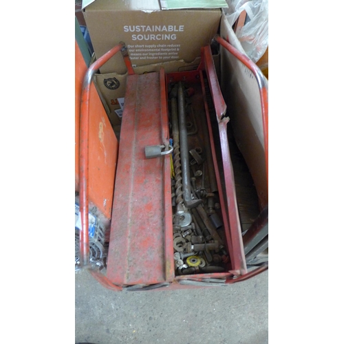 2576 - Red metal tool box with qty. of tools