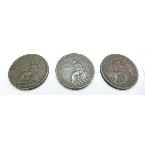 1000 - Three George III Britannia coins, 2 x 1806 and one 1807