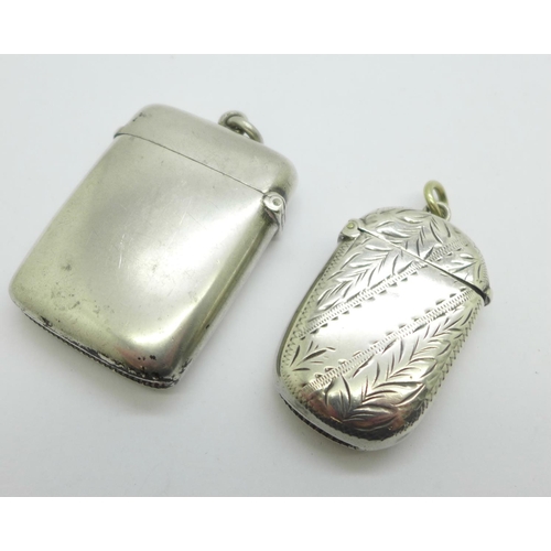 1123 - Two silver vesta cases, one engraved Sydney Lamert, Sept. 1899, 47g