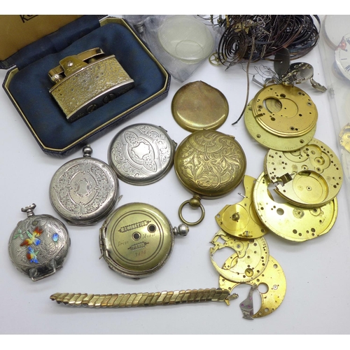 1133 - Wrist and pocket watch cases and parts and a Ronson lighter