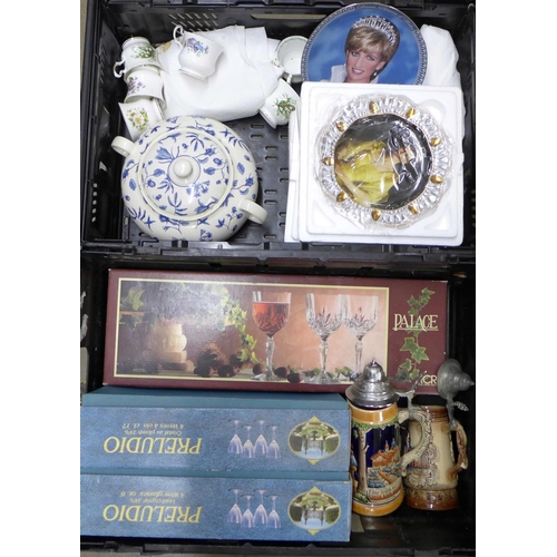 1221 - Three boxed sets of glasses, a tureen, cups and saucers, two steins, etc. **PLEASE NOTE THIS LOT IS ... 