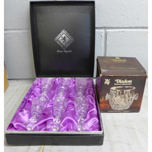 1228 - A set of Edinburgh lead crystal glasses, boxed and a WMF glass bowl, boxed