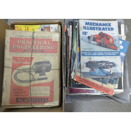 1231 - Two boxes of assorted publications including 1940's Practical Engineering, DIY and Mechanix Illustra... 