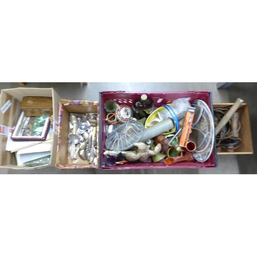 1239 - Four boxes of assorted items, postal history, flatware, china, glass, etc. **PLEASE NOTE THIS LOT IS... 