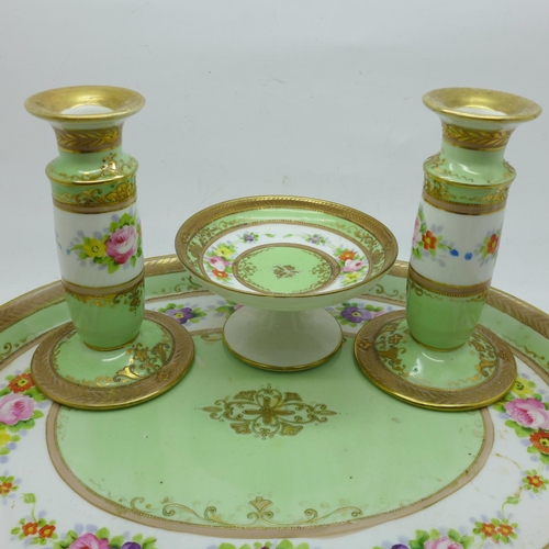 682 - A Noritake dressing table set including ring stand, one pot lid a/f