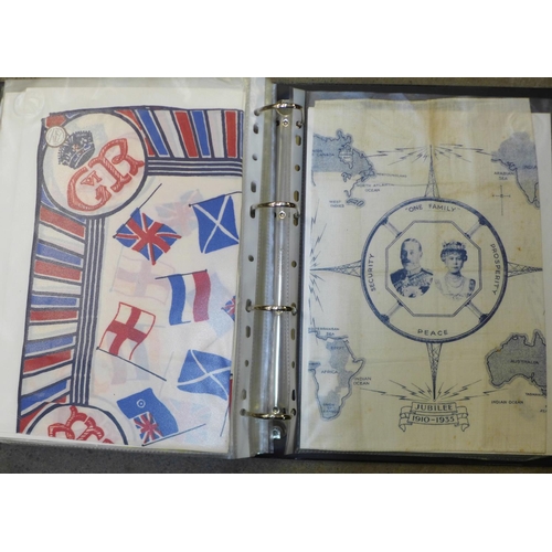 697 - A collection of mainly commemorative silks, fifteen scarves and thirteen handkerchiefs