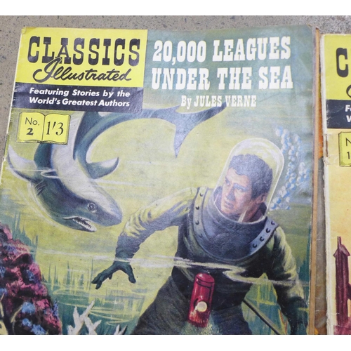 727 - Fourteen Classics Illustrated magazines including 20,000 Leagues Under The Sea by Jules Verne