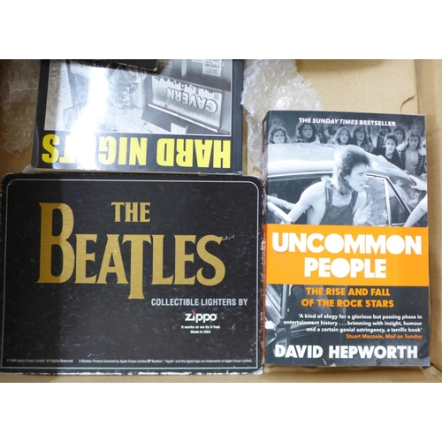 737 - Music related books, tickets and a The Beatles Collectible Lighters by Zippo shop card