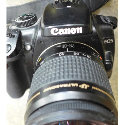 741 - A Canon EOS 400D camera with battery and charger and a 28-80mm f3.5-5.6III lens, a Canon 18-55mm f3.... 