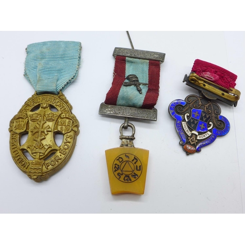 747 - A collection of Masonic regalia including two silver medals