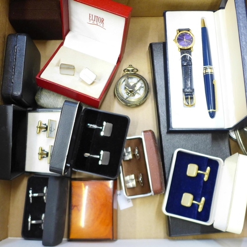 757 - A collection of cufflinks, commemorative crowns and approximately twenty wristwatches, Seiko and Cha... 