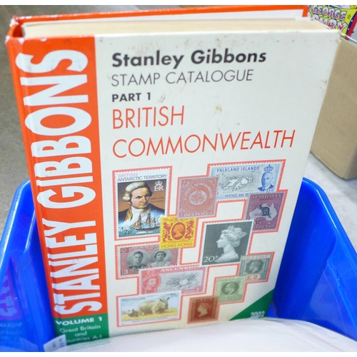 768 - Stamps; box of country selections on sheets (mainly used), SG Part I catalogue and a tub of unused/m... 