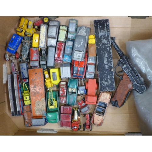 791 - Two boxes of die-cast model vehicles and a cap gun