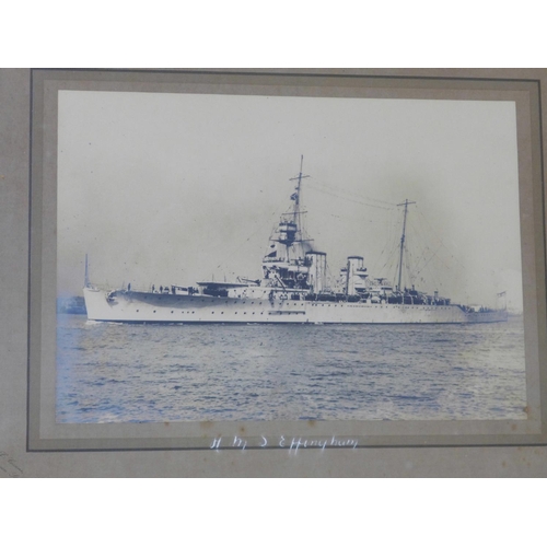 797 - Four Naval pictures; HMS Hood, HMS Ark Royal, HMS Effingham and one showing HMS London, HMS Argonaut... 