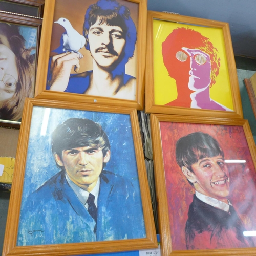 802 - Beatles interest: A mirror and framed prints of band members