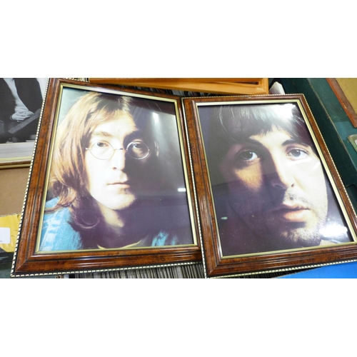 802 - Beatles interest: A mirror and framed prints of band members