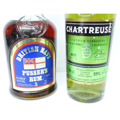 810 - Two bottles, British Navy Pusser's Rum and Chartreuse Liqueur