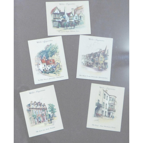 822 - Six framed sets of Will's cigarette cards of Old Inns and a collection of loose cigarette cards