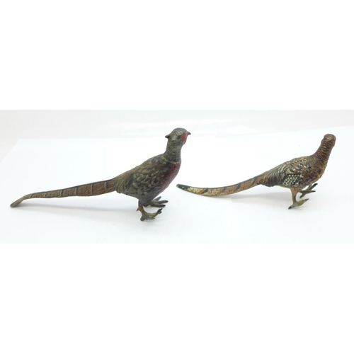 849 - Two cold painted bronze models of pheasants, one marked Austria