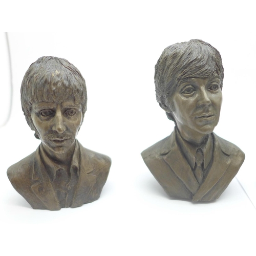 850 - The Beatles, set of four bronzed resin Beatles busts