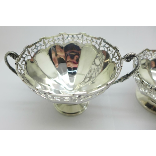 852 - Two pierced silver bon bon dishes, 171g