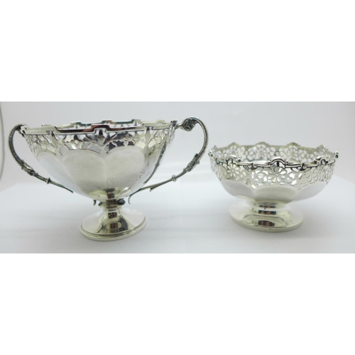 852 - Two pierced silver bon bon dishes, 171g