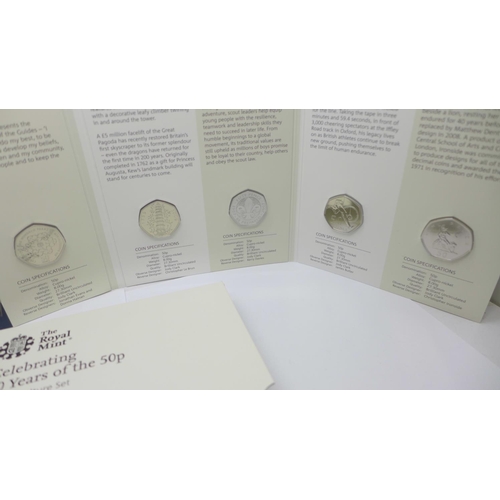 869 - The Royal Mint Celebrating 50 Years of the 50p British Culture set, five brilliant uncirculated 50p ... 