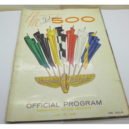 870 - A 1968 Indianapolis 500 Official Programme, The 52nd 500 with ticket, time trials tickets, return ch... 