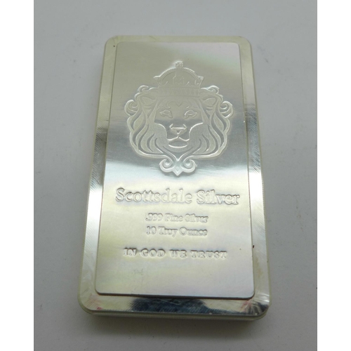 877 - A 10 Troy Ounce 999 fine silver stacker marked Scottsdale Silver