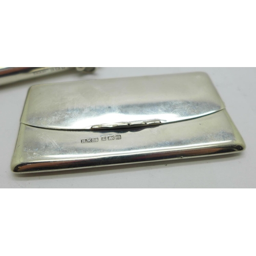 879 - A silver pencil holder and a silver card case, 65g