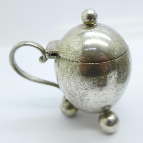 887 - Three items of hallmarked silver and a white metal pot with Chinese mark, 255g