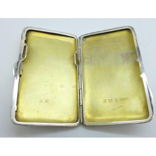 897 - A silver machine turned cigarette case, Davis Bros., Birmingham 1921, 57g