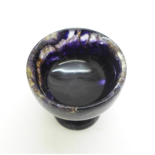 901 - A Blue John miniature tazza in Odin vein, (37mm x 39mm), restored