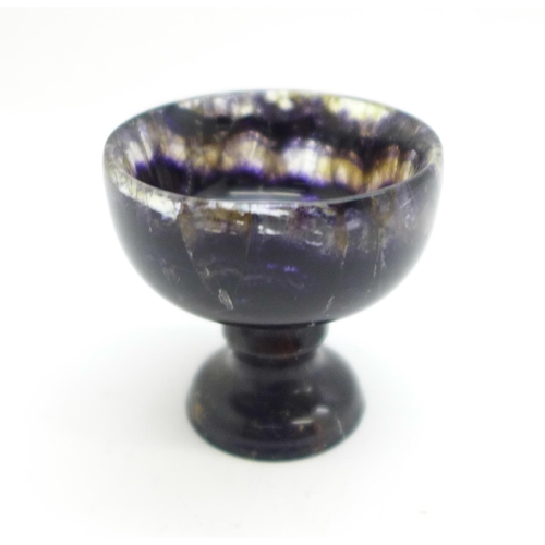 901 - A Blue John miniature tazza in Odin vein, (37mm x 39mm), restored