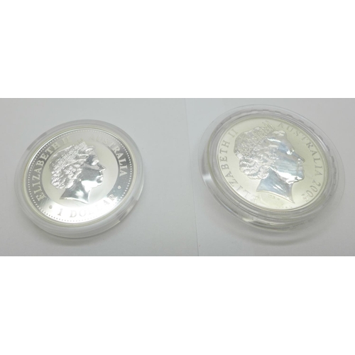 915 - Two 1oz silver 2005 Australian $1 proof coins