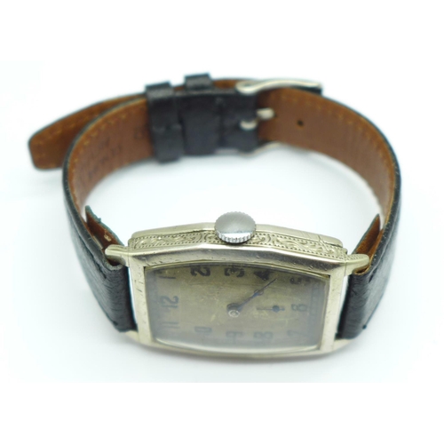 948 - A silver 'tank' shaped wristwatch, London 1926, import mark, 25mm case