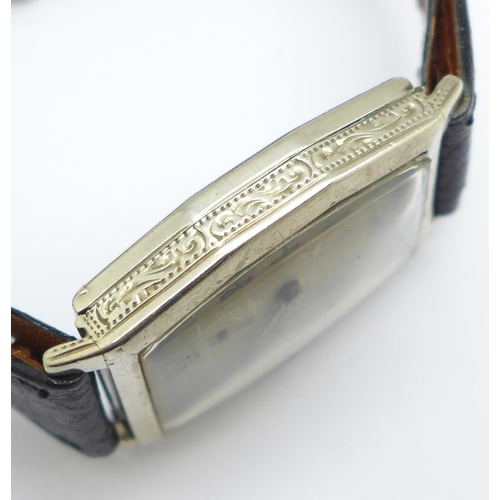 948 - A silver 'tank' shaped wristwatch, London 1926, import mark, 25mm case