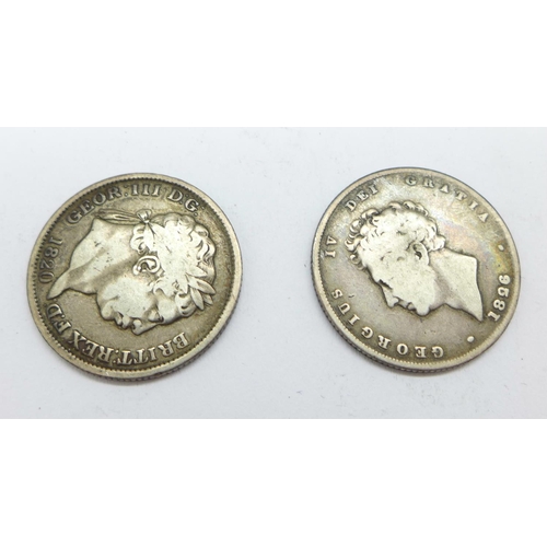 994 - Two Georgian shillings, 1820 and 1826