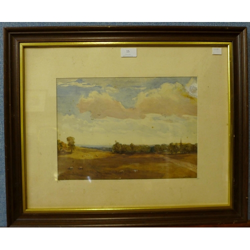 15 - * Goldie, rural landscape, watercolour, 24 x 34cms, framed