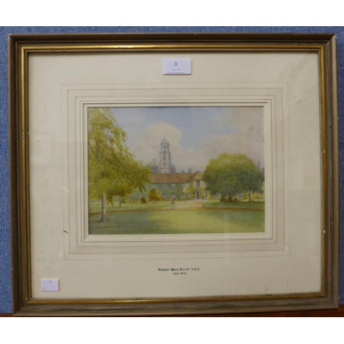 9 - Manner of Robert Weir Allan R.W.S. (1851-1942), view of a country house, watercolour, 17 x 24cms, fr... 