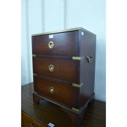 92 - A small campaign style mahogany and brass mounted chest of drawers