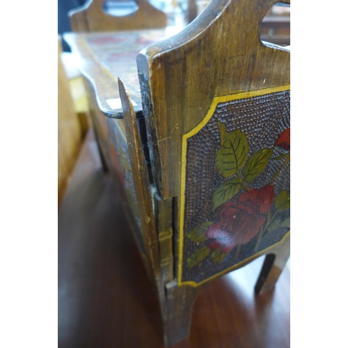 196 - An Art Nouveau beech pokerwork sewing box, a/f