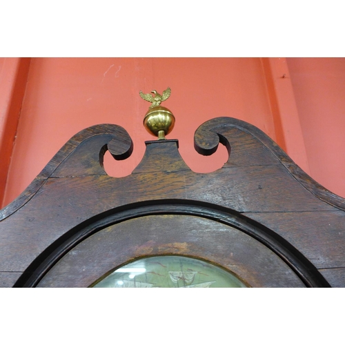 90 - A George III oak 30-hour longcase clock, the painted arched dial signed George Rason, Boston