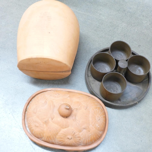 1227 - A collection of stoneware pottery including a chicken brick **PLEASE NOTE THIS LOT IS NOT ELIGIBLE F... 