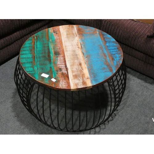 3130 - A driftwood/metal framed coffee table * this lot is subject to VAT