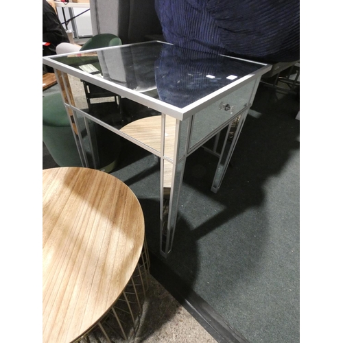 3191 - A grey/mirrored single drawer table (H74 x W60 x D60cm) * this lot is subject to VAT