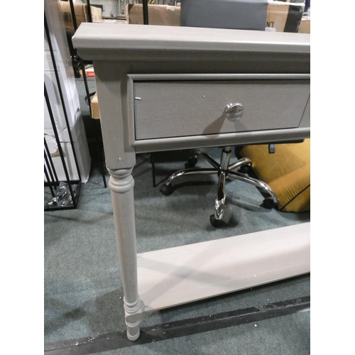 3199 - A washed grey three drawer console table (H82 x W100 x D24cm) * this lot is subject to VAT