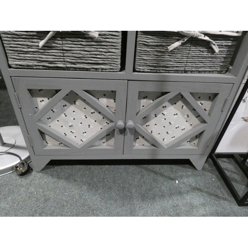 3203 - A grey painted five drawer, two door cabinet and a white runner (cabinet H74 x W62 x D32cm) * this l... 