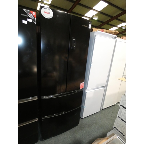 3264 - A Hoover American style two door, two drawer, black fridge freezer (HMN7182BK) (minor dents to doors... 