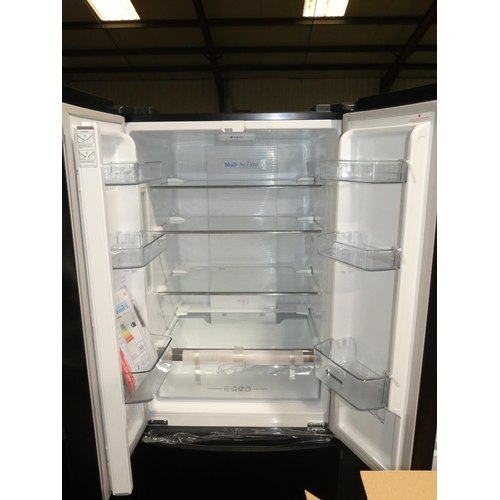 3264 - A Hoover American style two door, two drawer, black fridge freezer (HMN7182BK) (minor dents to doors... 